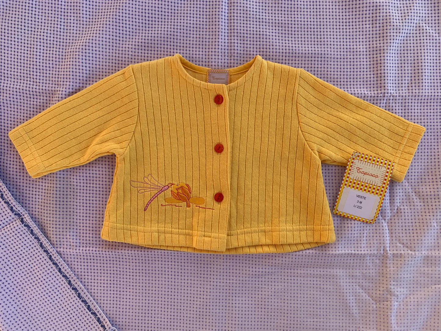 Petit gilet jaune neuf avec broderie Tapioca T.3 mois