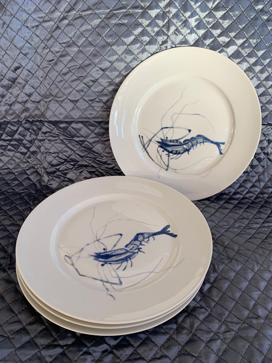 Quatre assiettes crustacés peintes à la main