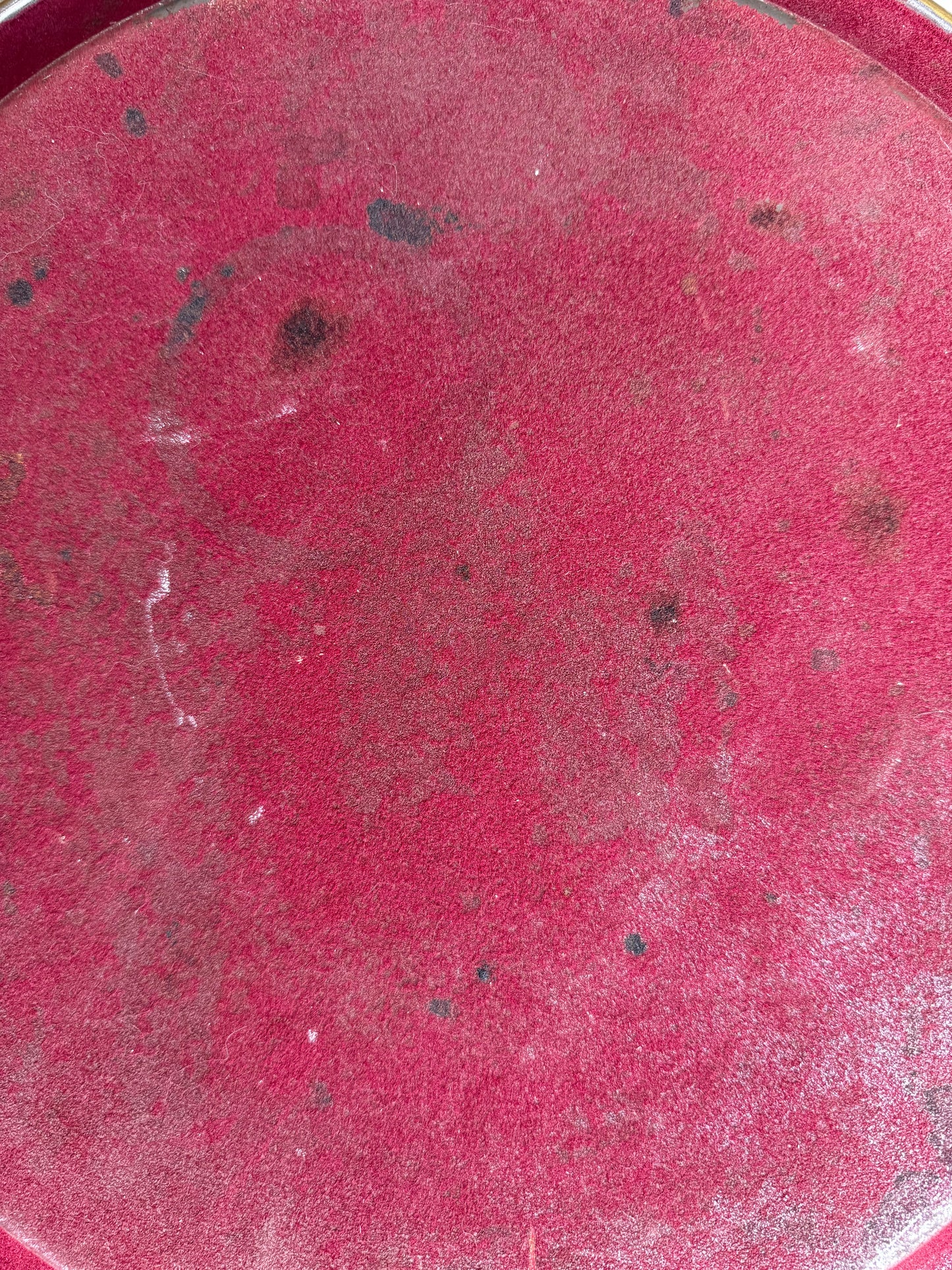 Plateau rond métallique ancien avec dessin de rose