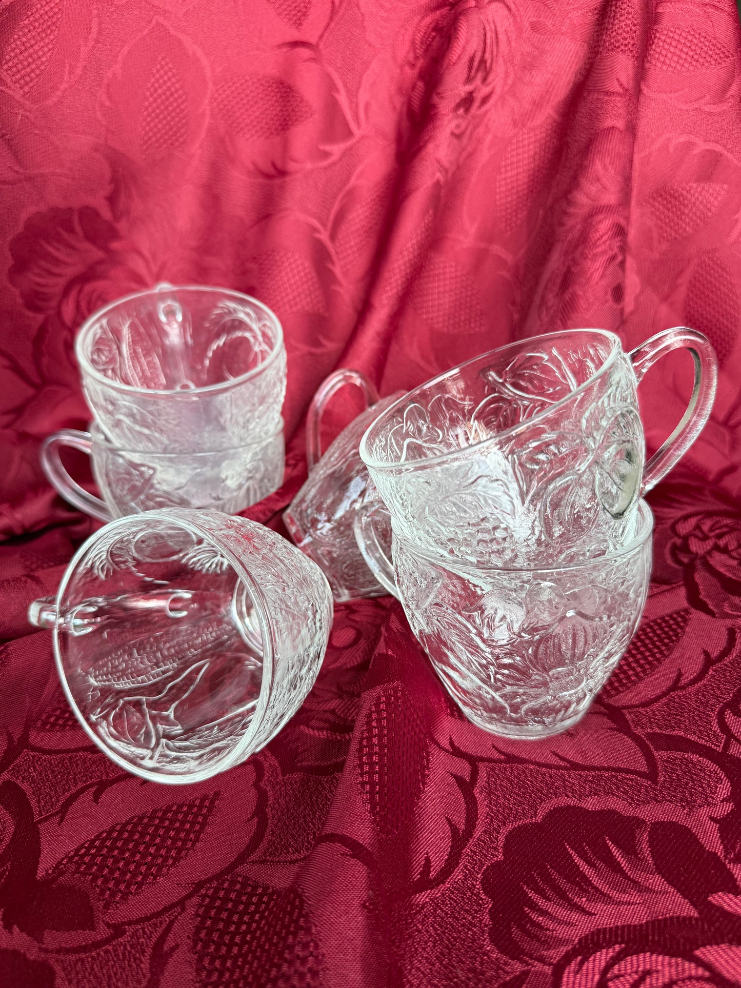 Six tasses en verre design botanique vintage Duralex
