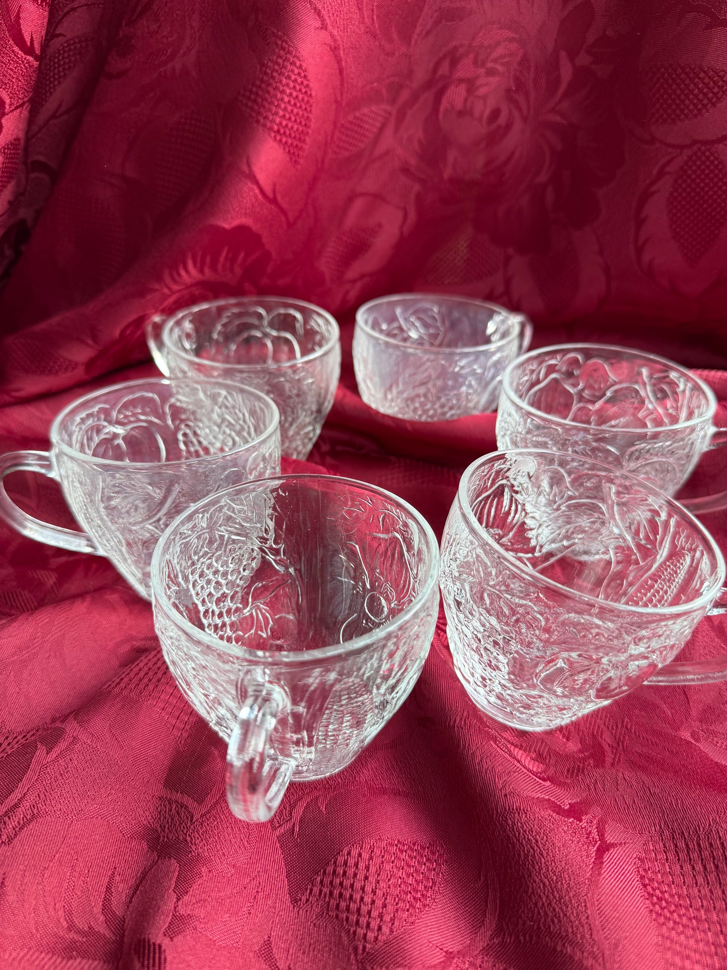 Six tasses en verre design botanique vintage Duralex
