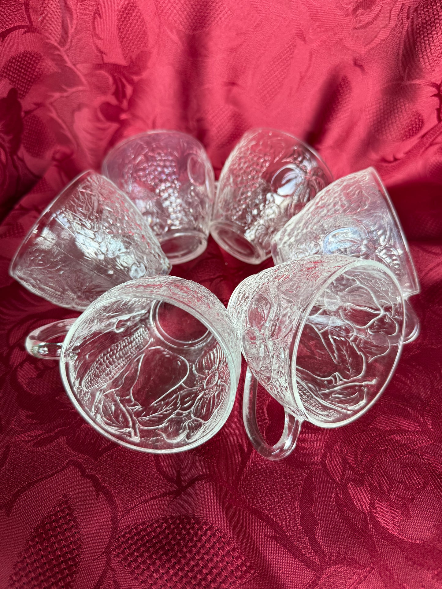 Six tasses en verre design botanique vintage Duralex