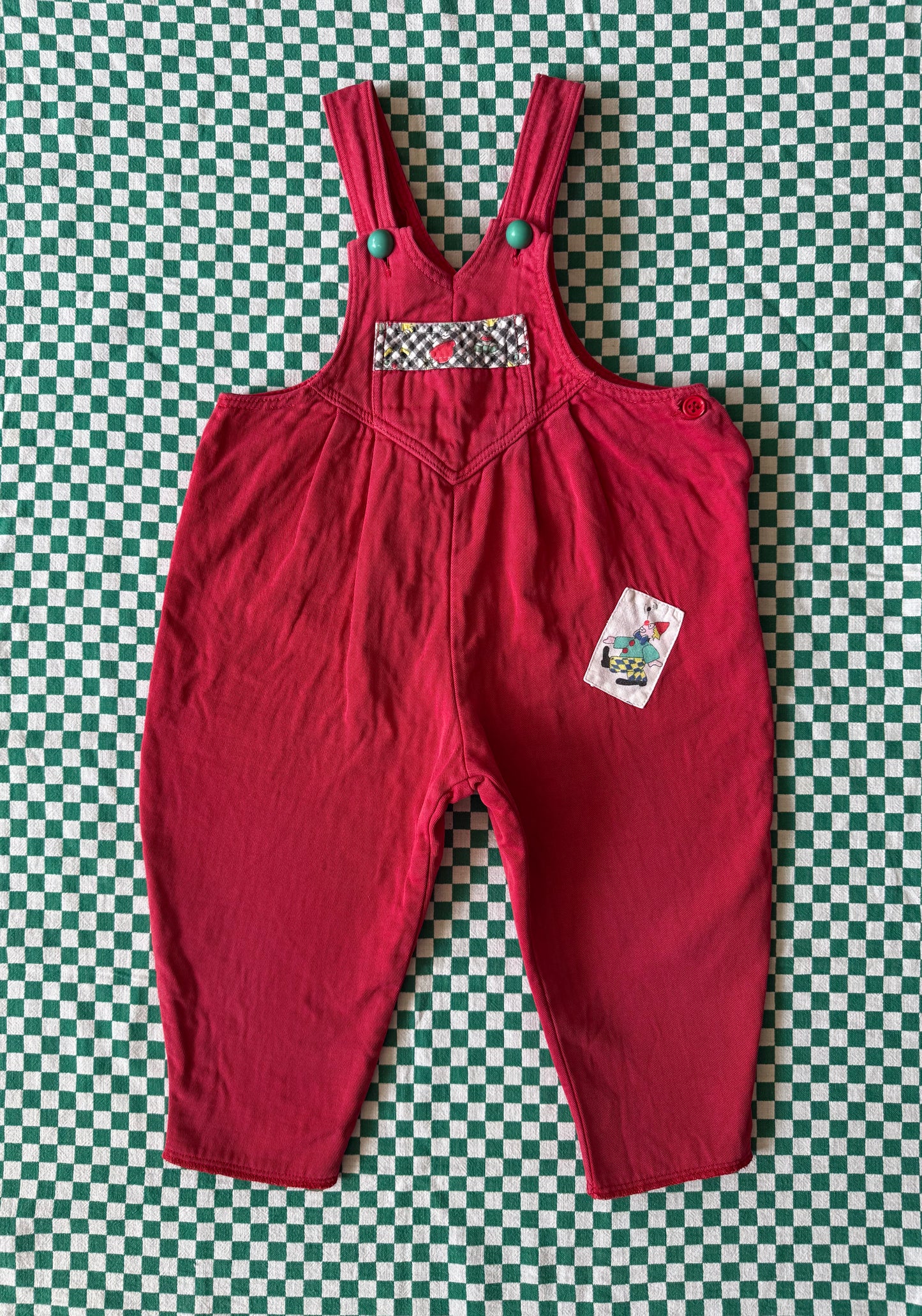 Salopette rouge vintage avec petit clown T.18 mois