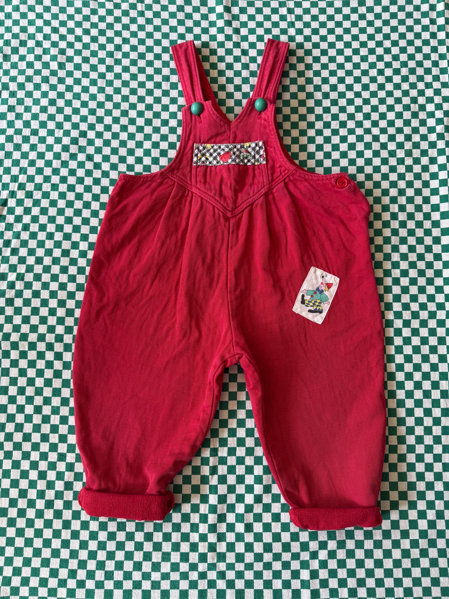 Salopette rouge vintage avec petit clown T.18 mois
