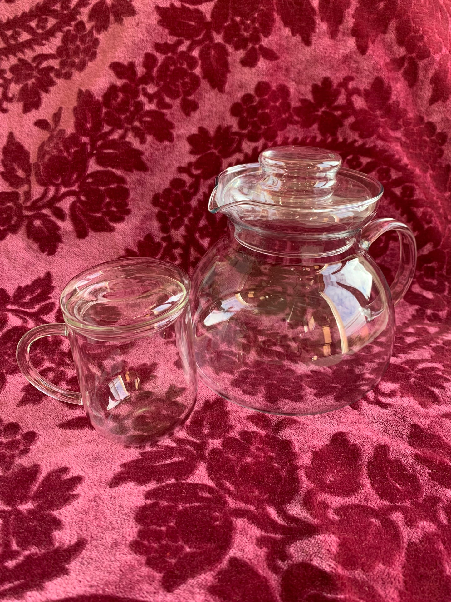 Théière & tasse en verre fin transparent