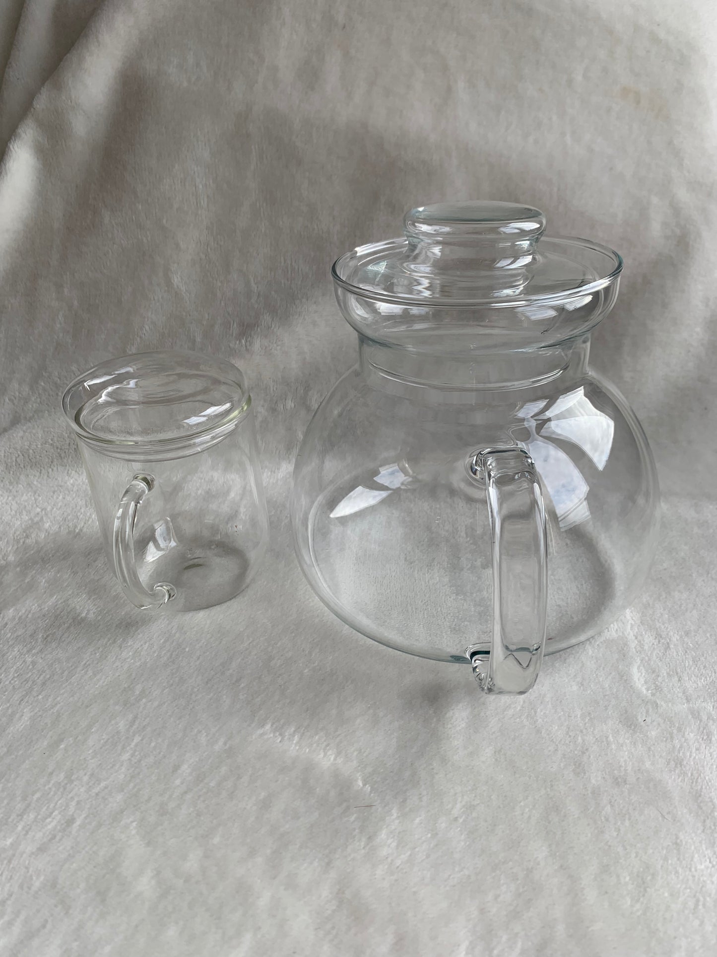 Théière & tasse en verre fin transparent