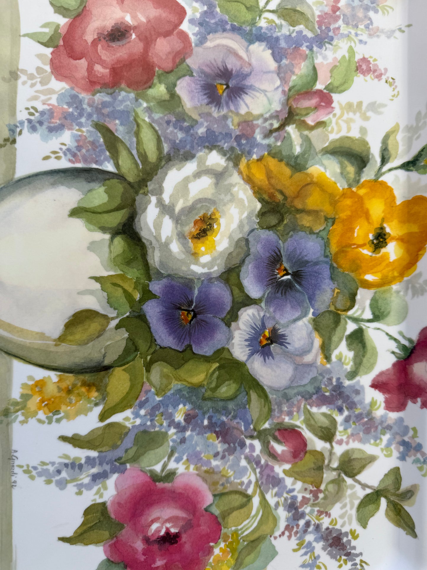 Plateau vintage en plastique mélaminé dessin fleurs Made in Italy signé A.Girardi 92