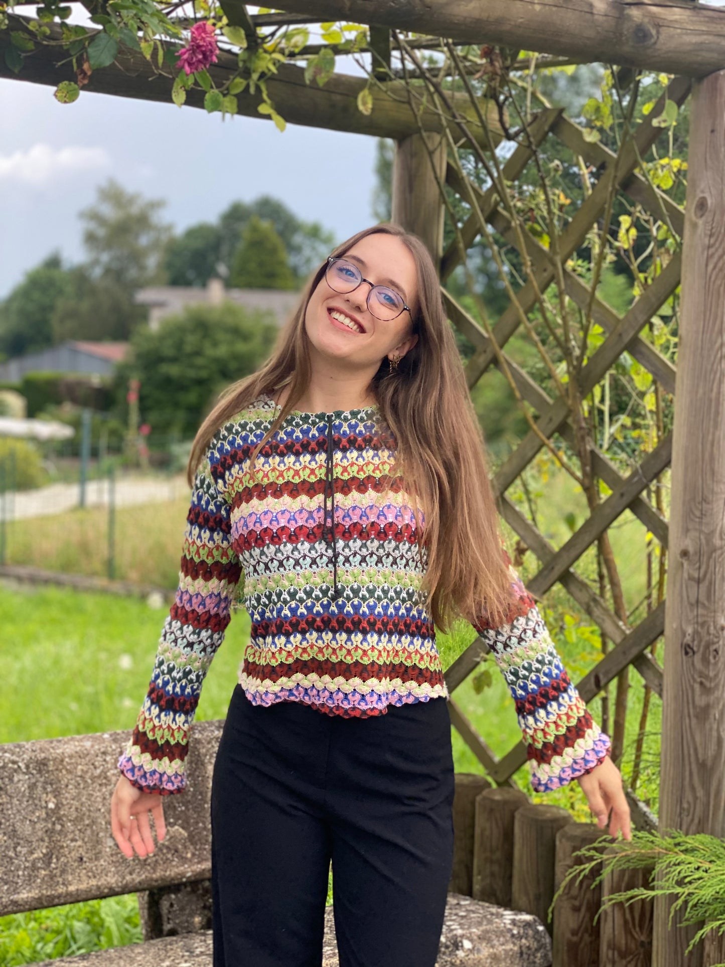Haut en crochet coloré manches longues T.S