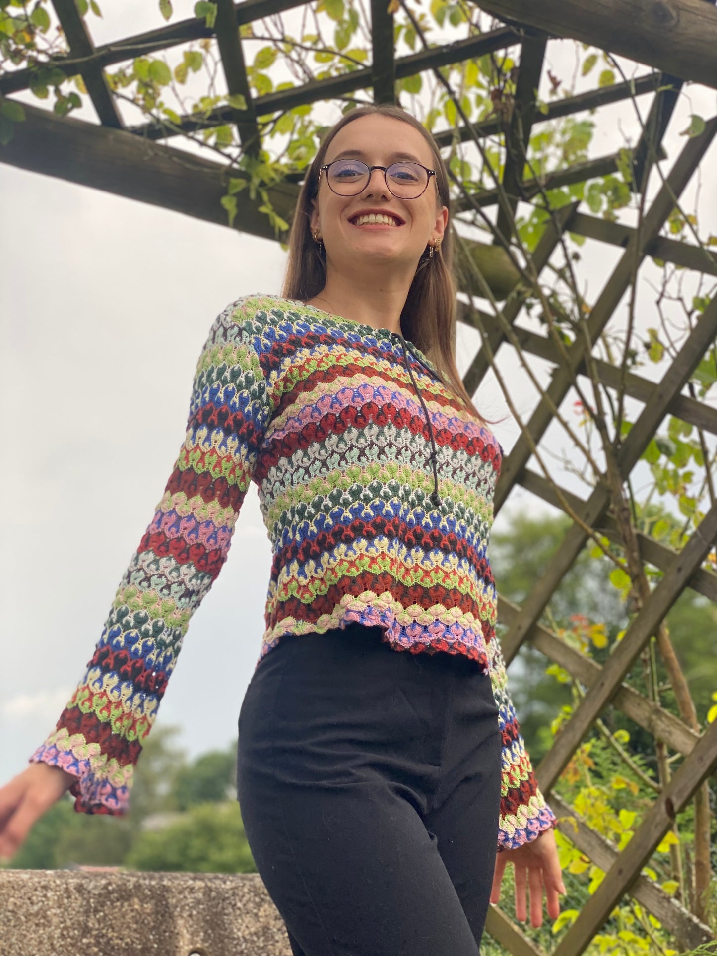 Haut en crochet coloré manches longues T.S