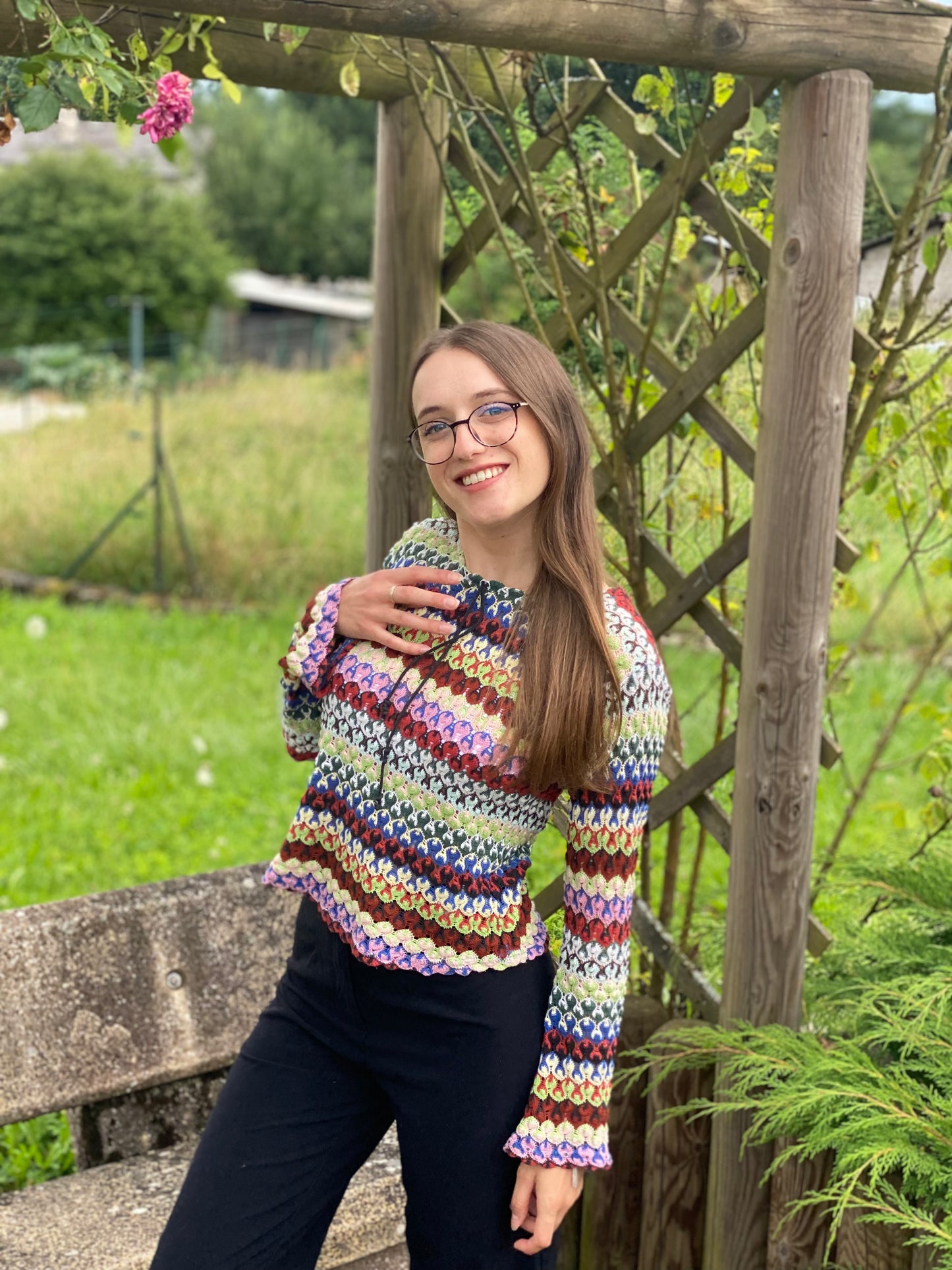 Haut en crochet coloré manches longues T.S