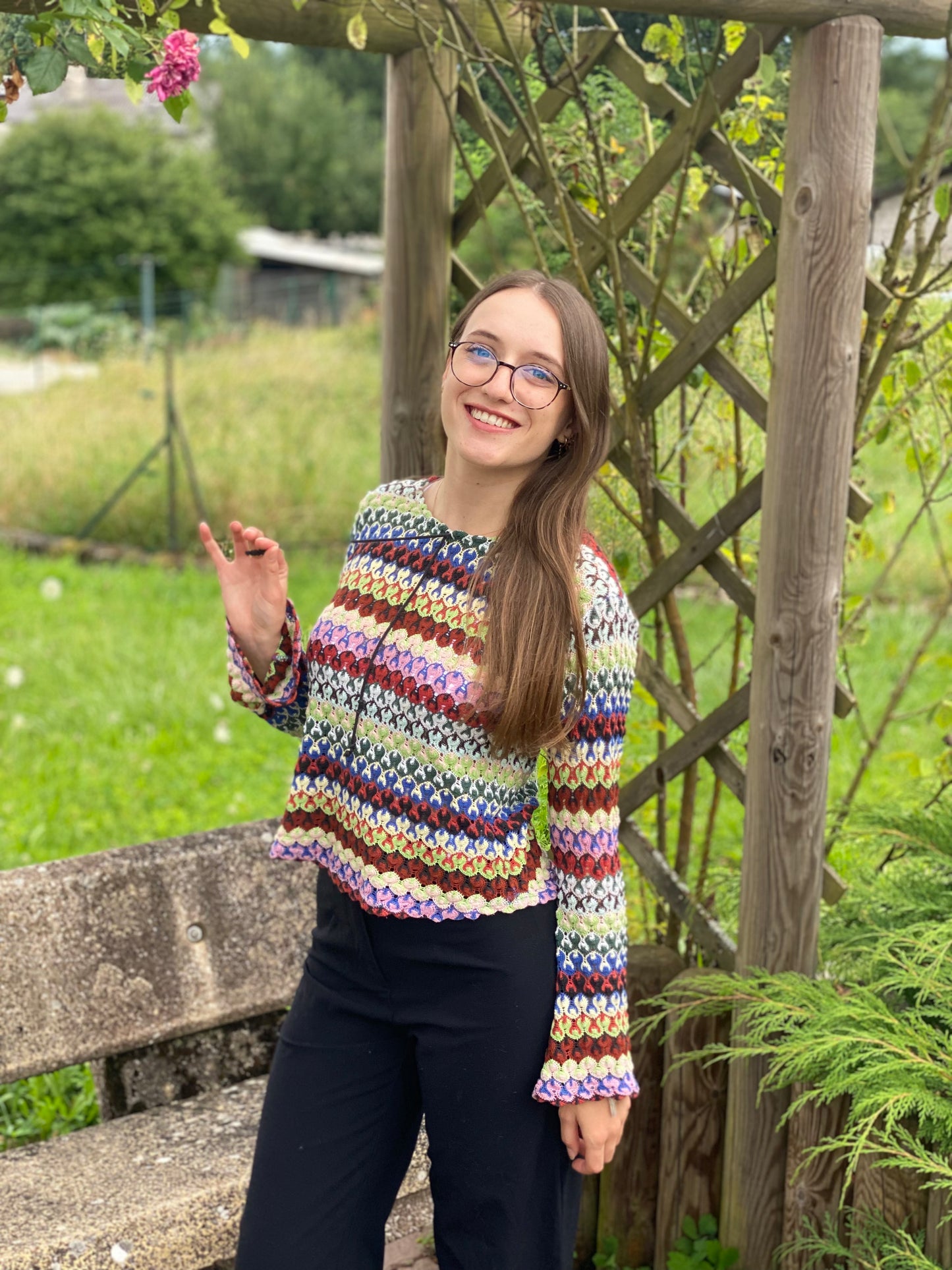 Haut en crochet coloré manches longues T.S