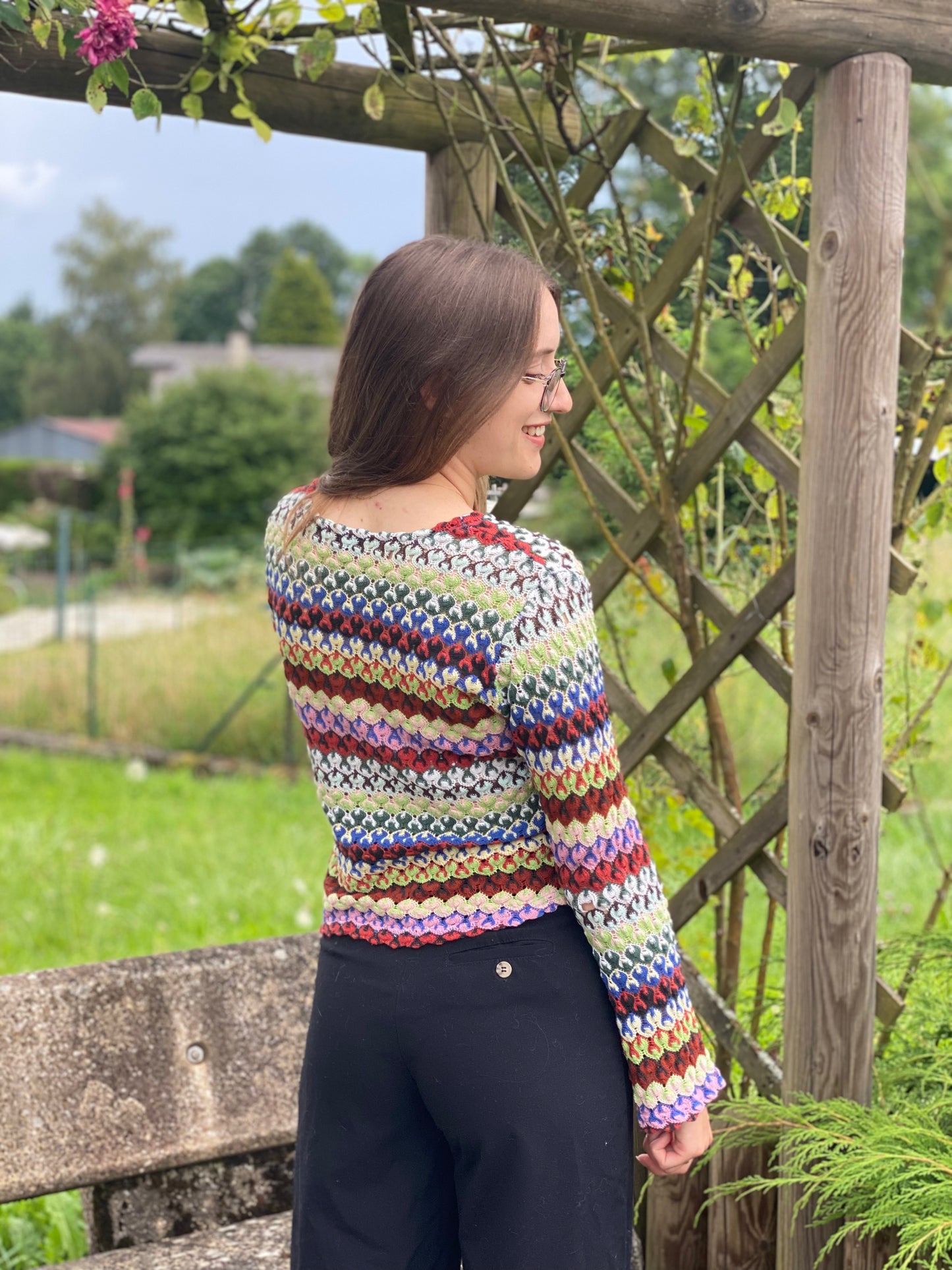 Haut en crochet coloré manches longues T.S