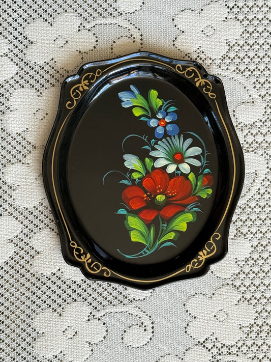 Petit plateau vintage en métal Llena (Yeha) fleurs peintes à la main #2