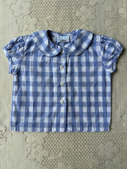 Chemisier Acanthe bébé à carreaux violet et blanc col Claudine T.12 mois