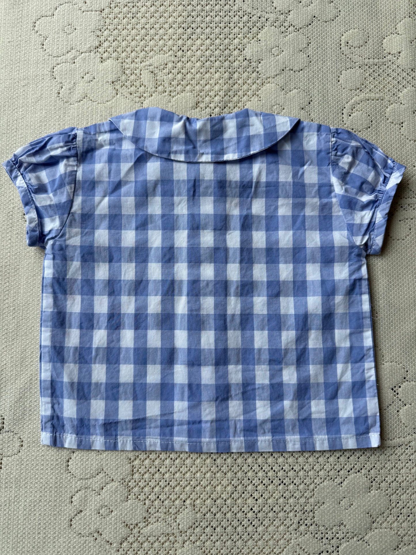 Chemisier Acanthe bébé à carreaux violet et blanc col Claudine T.12 mois