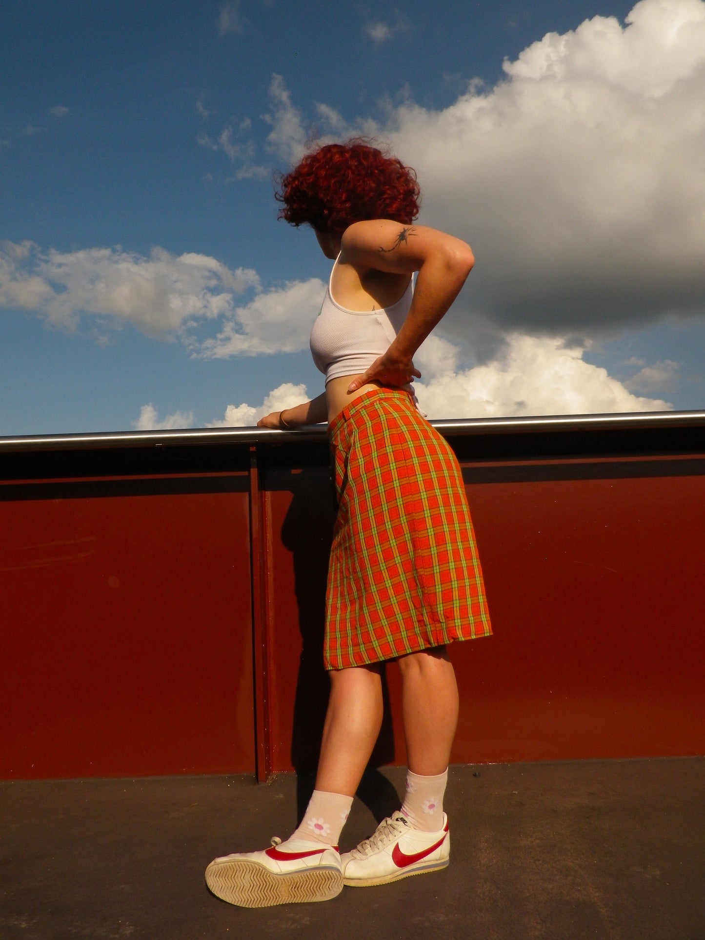 Jupe mi-longue orange & verte à carreaux T.36 / 38