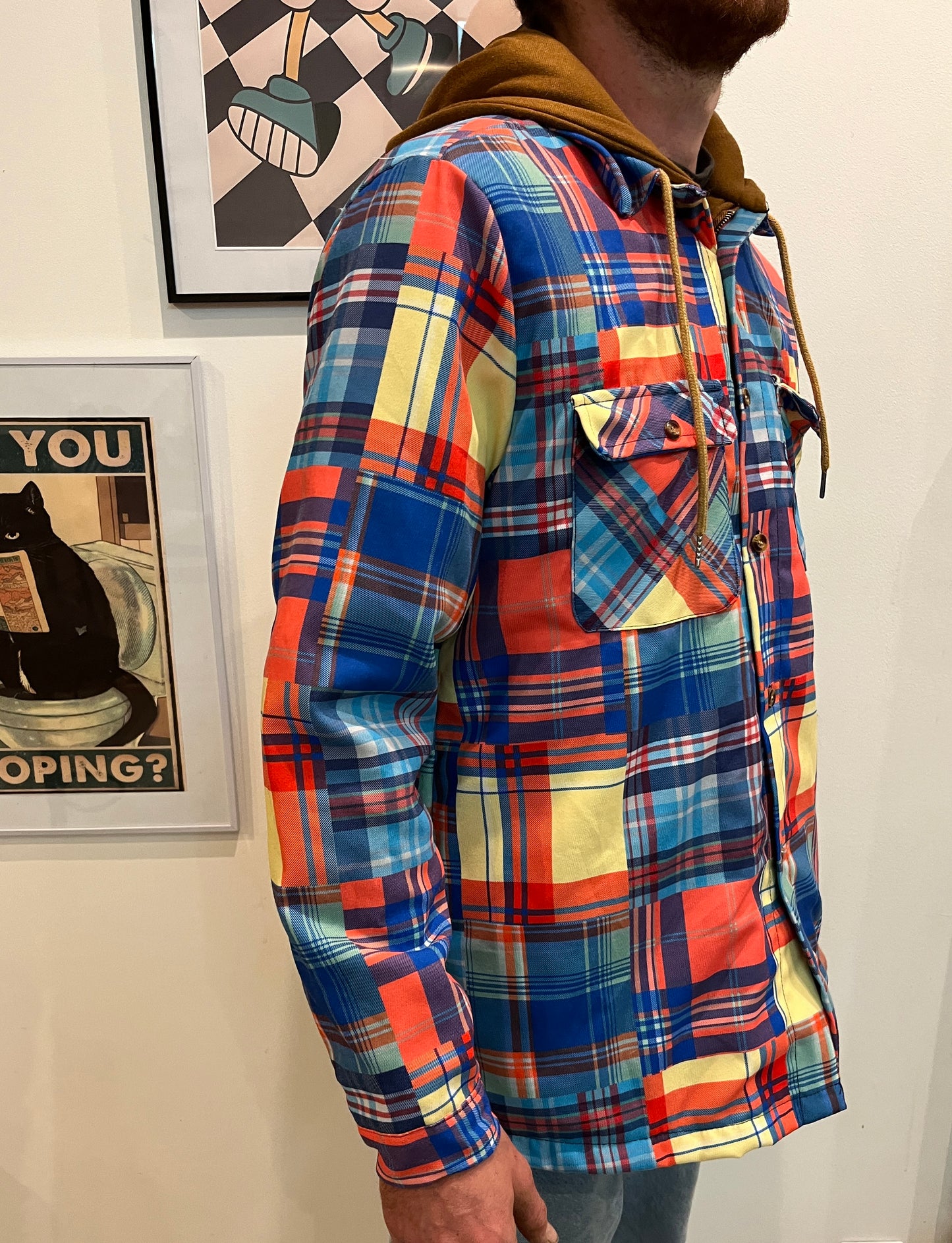 Veste colorée à carreaux avec capuche T.L